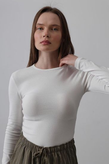 Uzun Kol Crop Top - Ekru resmi